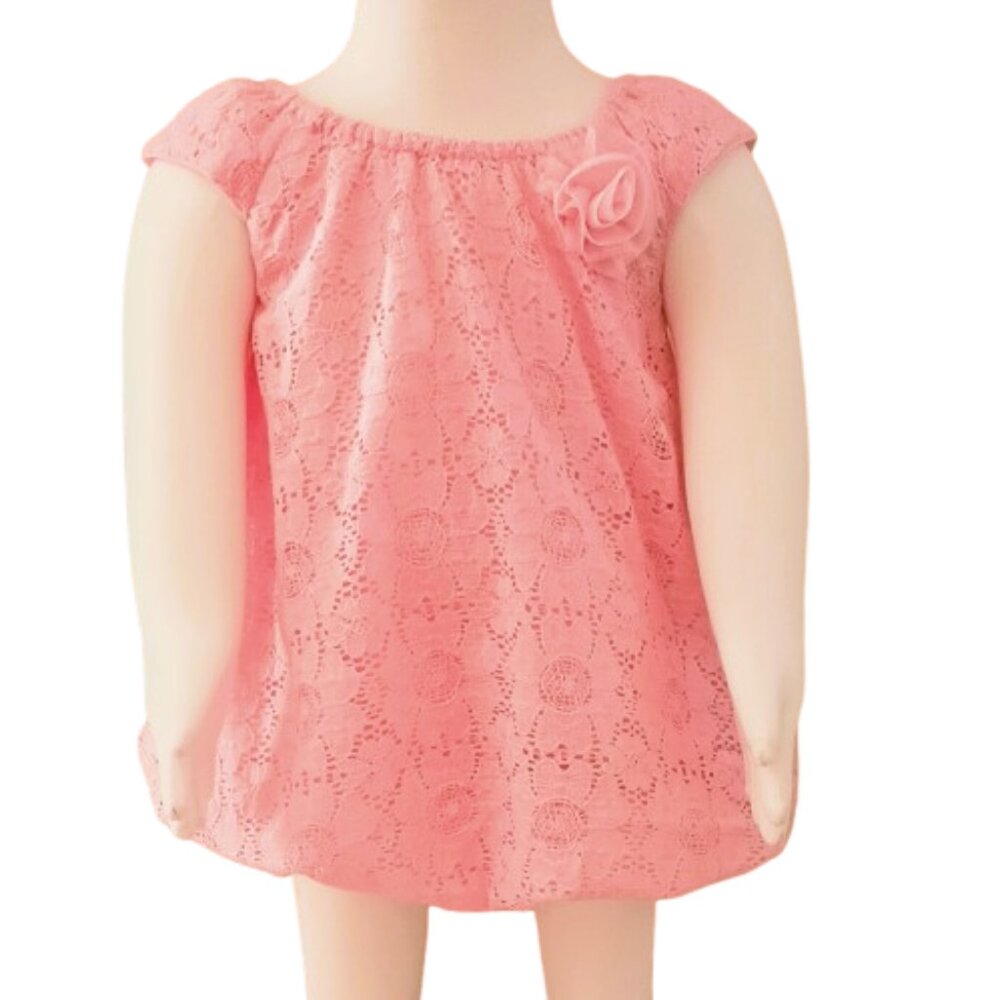 Baby's Pink Eyelet Bubble Dress 0-3M Stretch Neckline Sheer Pink Flower Bow